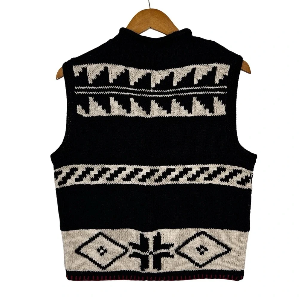 Ralph Lauren Hand Knit Sweater Vest L Black Fair Isle Southwestern Silk Linen